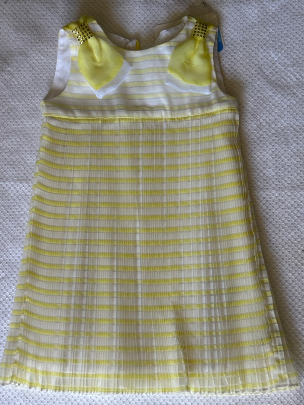 Mayoral Yellow and White Sleeveless Striped Pleated Dress. NWT! Sizes 2-9